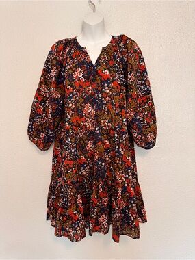 Apiece Apart Mini Mitte Dress in Bold Blomster Red Floral V-Neck Tiered small